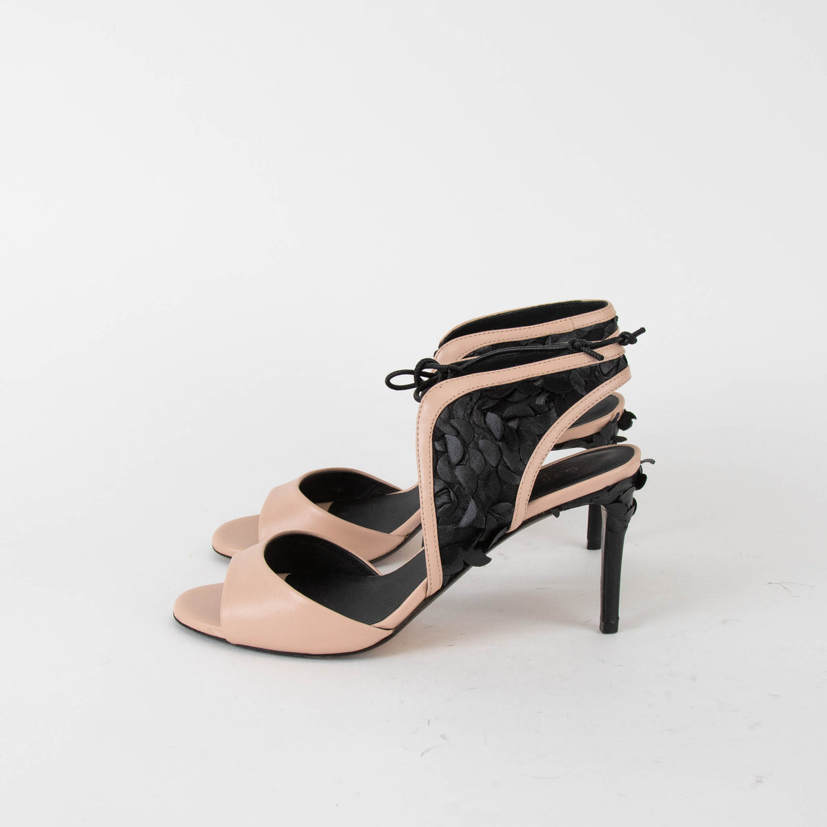 Greymer Black and Blush High Sandals With Black Fabric Detailing & Laces