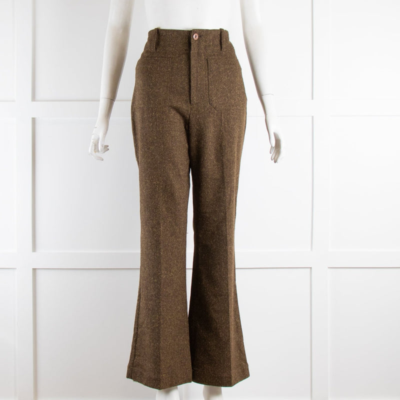 Doen Khaki Tweed Trousers Front Pockets