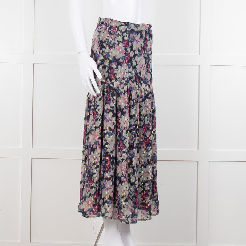 By Iris Blue Purple Gold Lurex Fleck Maxi Skirt