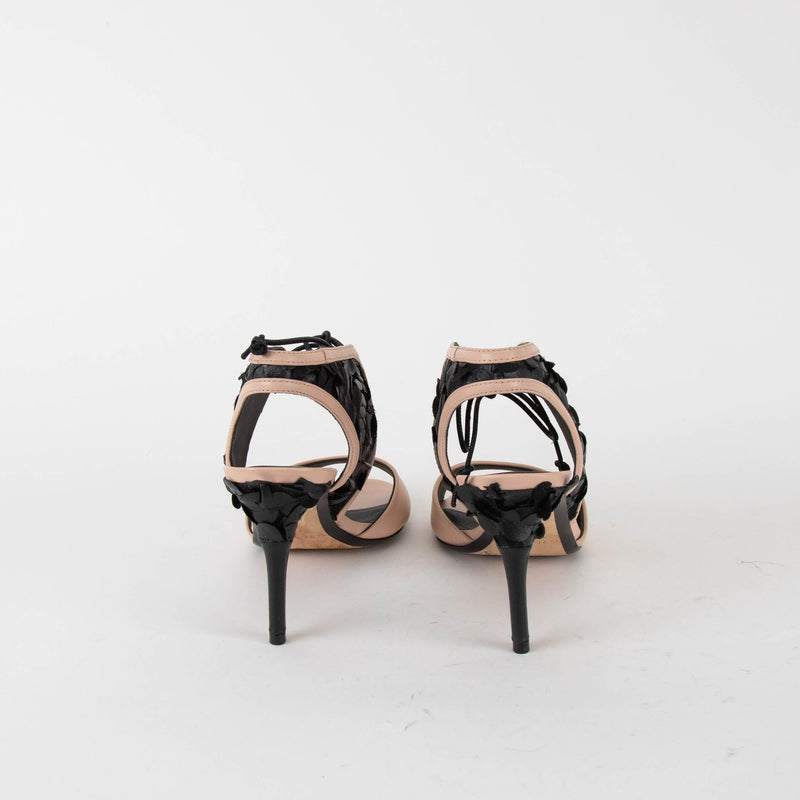 Greymer Black and Blush High Sandals With Black Fabric Detailing & Laces