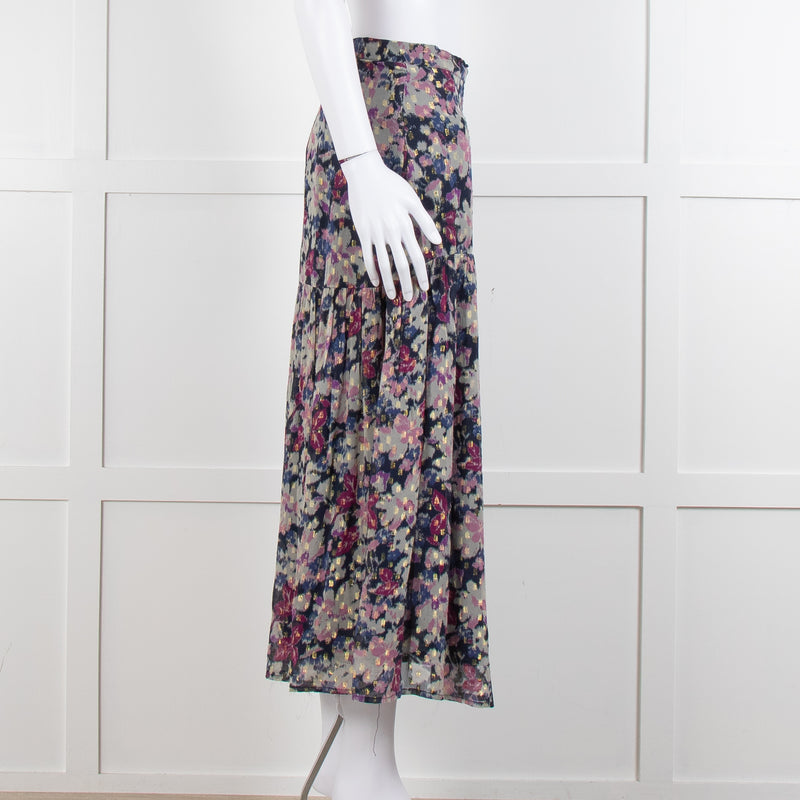 By Iris Blue Purple Gold Lurex Fleck Maxi Skirt