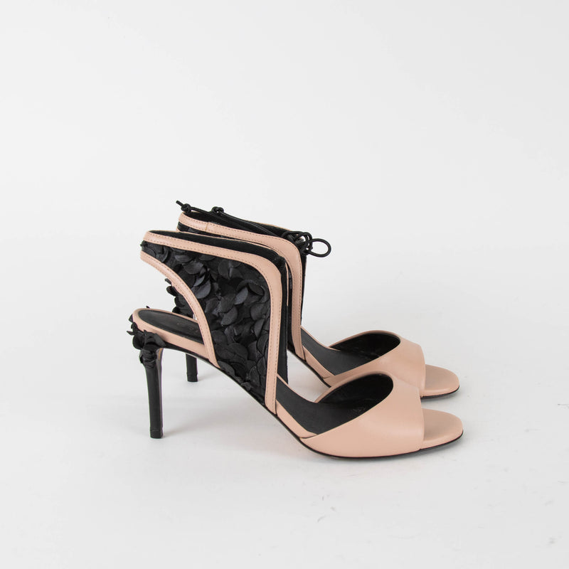 Greymer Black and Blush High Sandals With Black Fabric Detailing & Laces