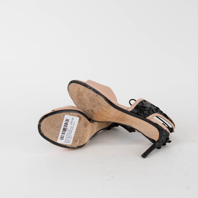 Greymer Black and Blush High Sandals With Black Fabric Detailing & Laces