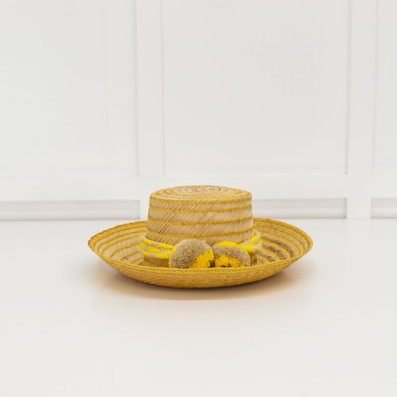 Guanabana Straw Hat With Yellow PomPom Detail