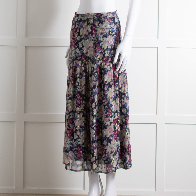 By Iris Blue Purple Gold Lurex Fleck Maxi Skirt