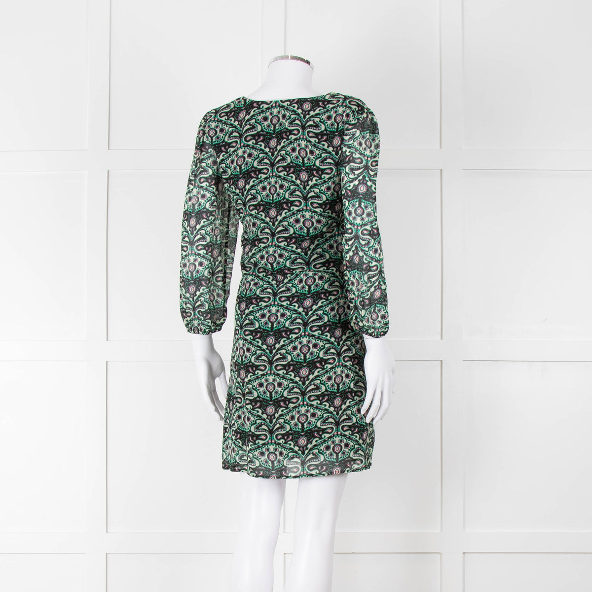 Ba&sh Cream Green Paisley Ruched Front Mini Dress