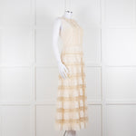 Red Valentino Cream Crepe And Lace Tiered Dress With Slip