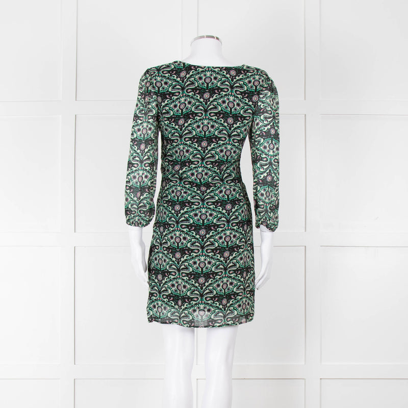 Ba&sh Cream Green Paisley Ruched Front Mini Dress