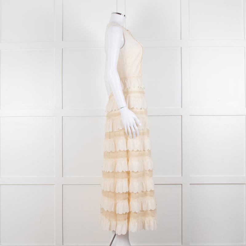 Red Valentino Cream Crepe And Lace Tiered Dress With Slip