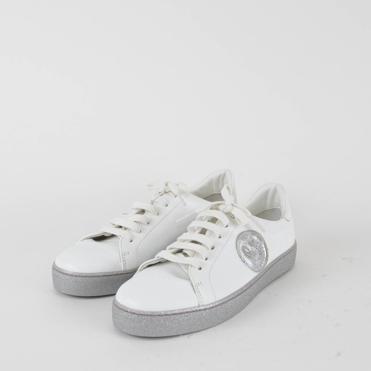 Anya Hindmarch White Trainers with Glitter Soles and Winky Face Motif