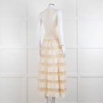 Red Valentino Cream Crepe And Lace Tiered Dress With Slip