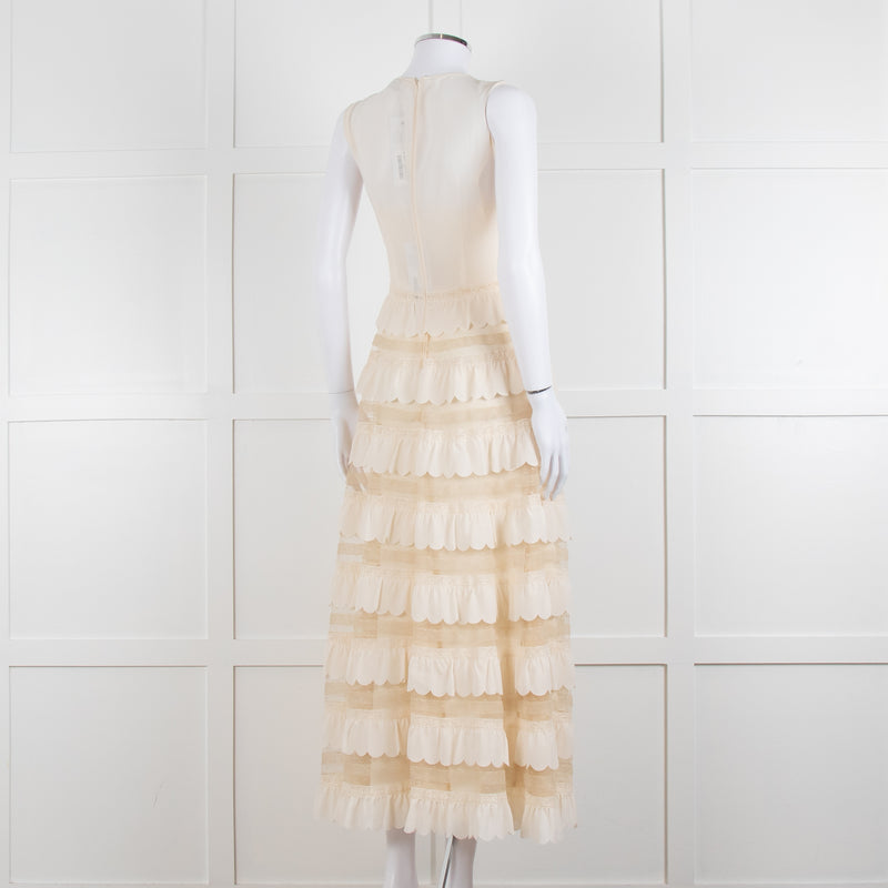 Red Valentino Cream Crepe And Lace Tiered Dress With Slip