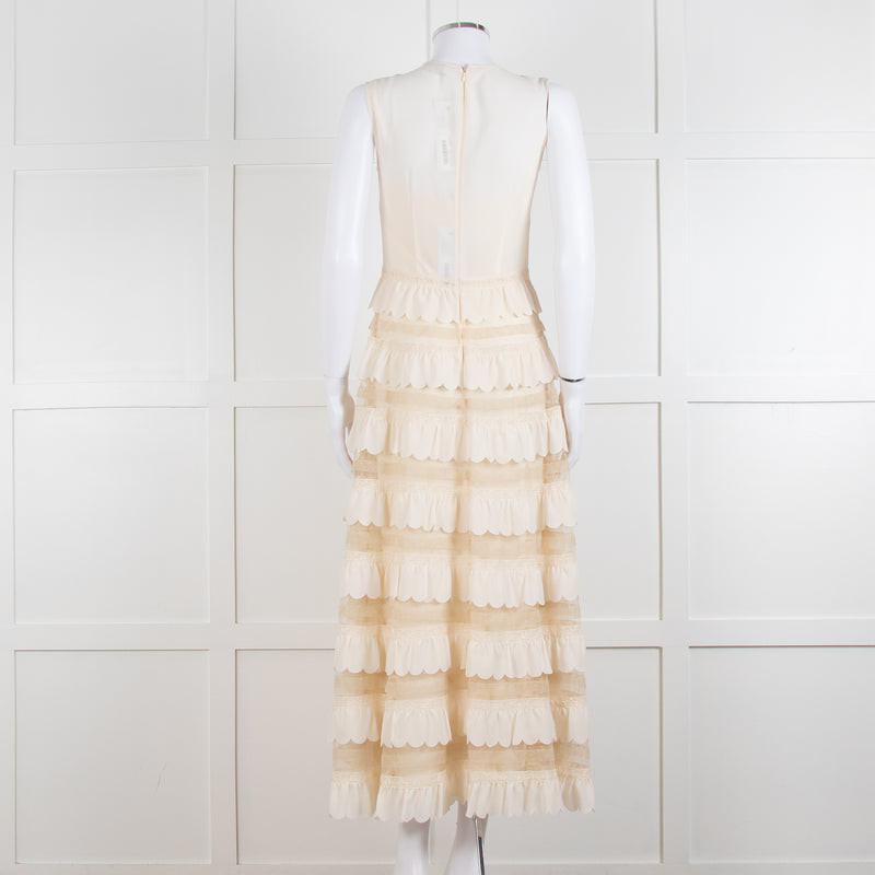Red Valentino Cream Crepe And Lace Tiered Dress With Slip