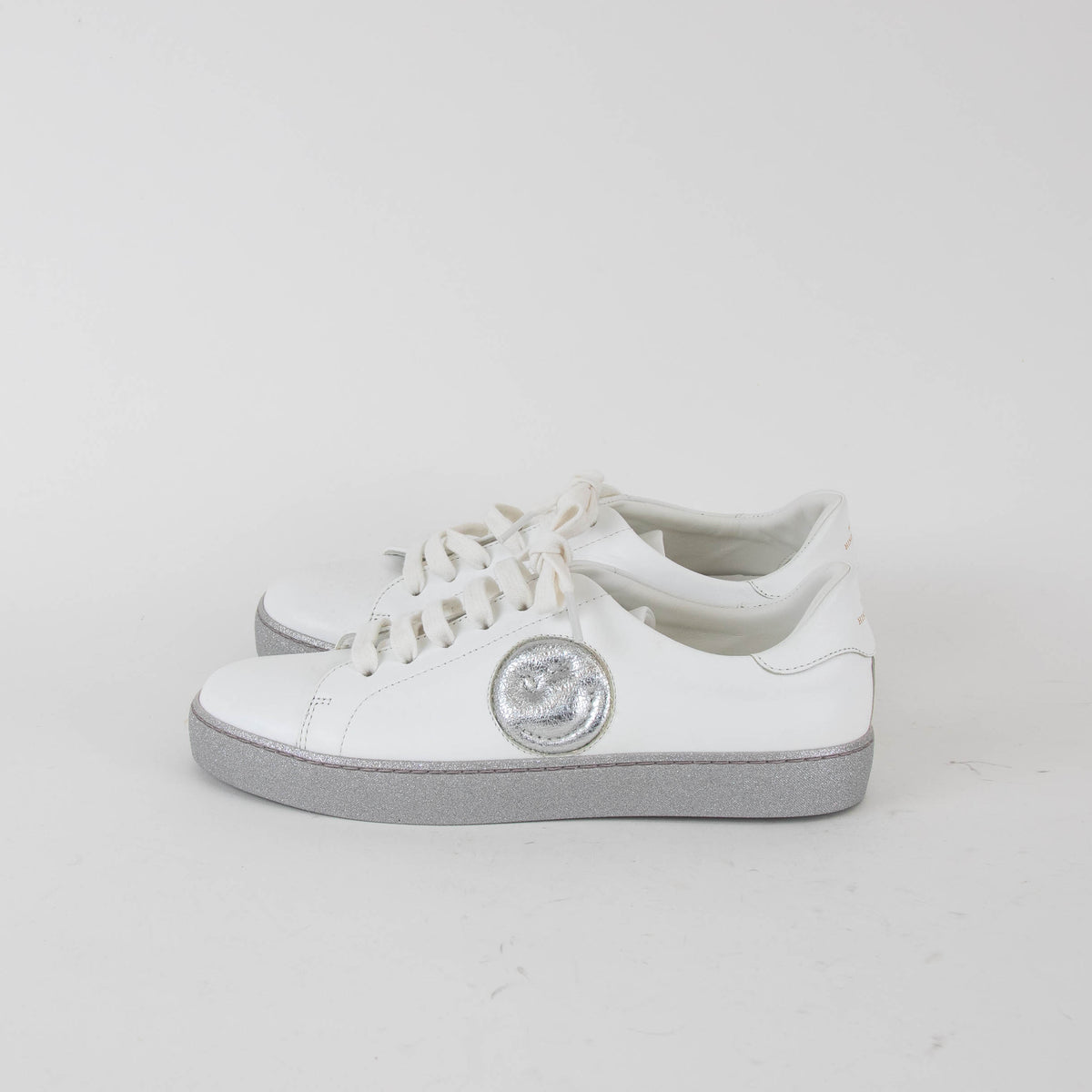 Anya Hindmarch White Trainers with Glitter Soles and Winky Face Motif