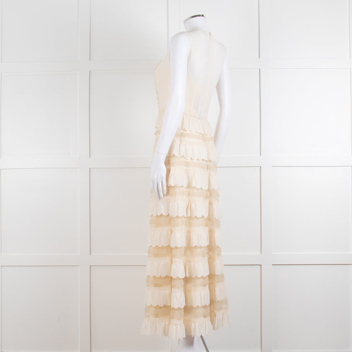Red Valentino Cream Crepe And Lace Tiered Dress With Slip