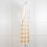 Red Valentino Cream Crepe And Lace Tiered Dress With Slip
