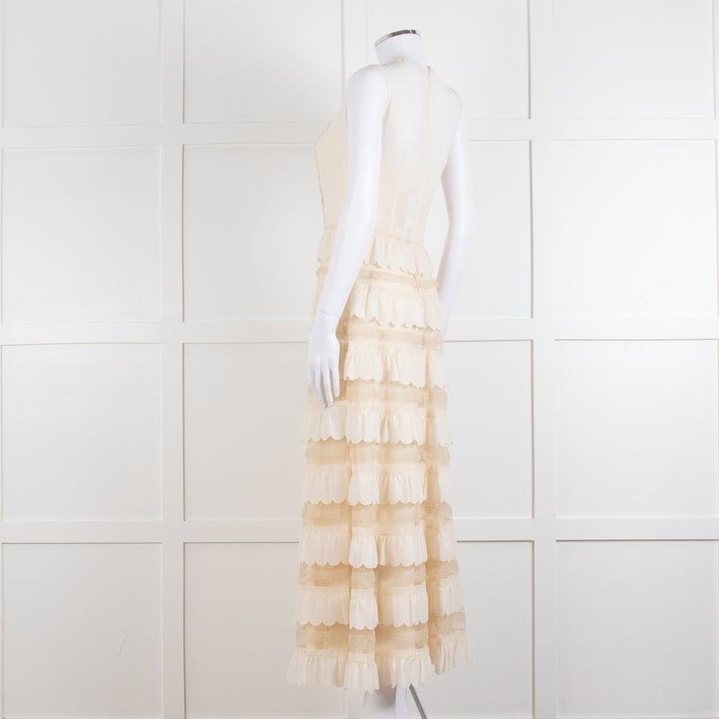 Red Valentino Cream Crepe And Lace Tiered Dress With Slip