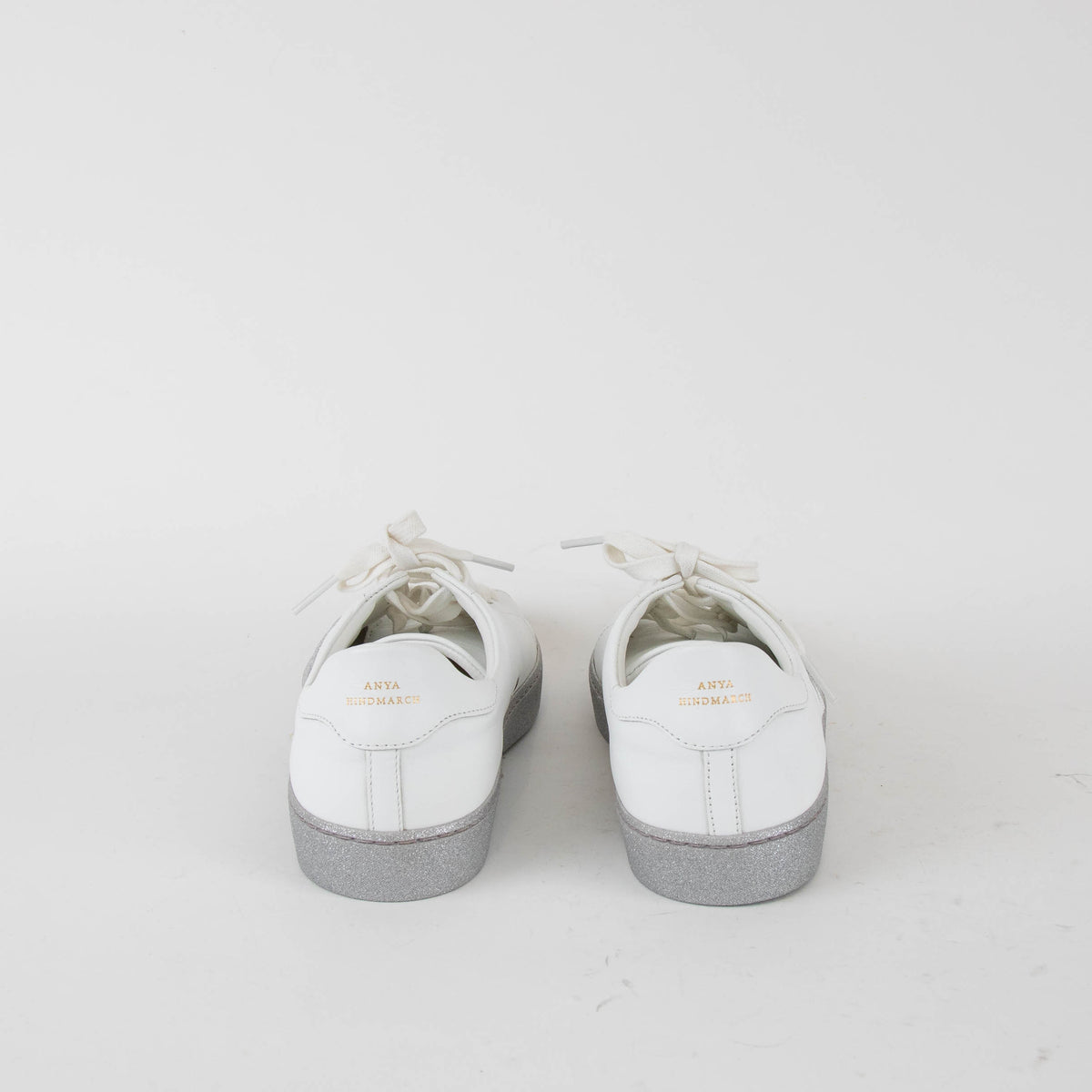 Anya Hindmarch White Trainers with Glitter Soles and Winky Face Motif