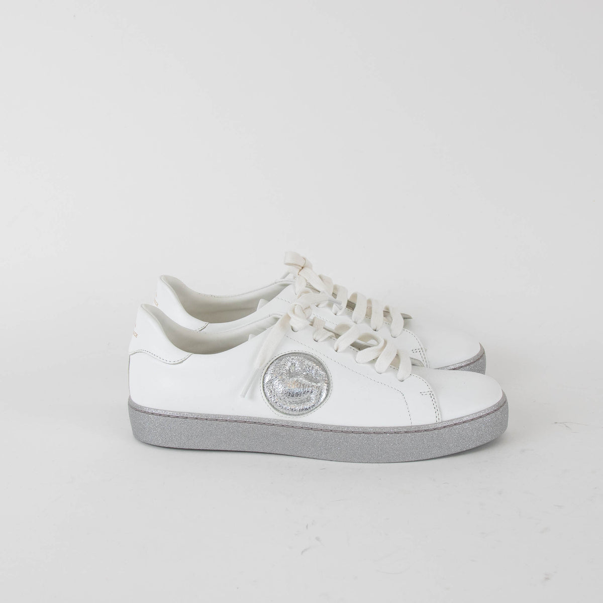 Anya Hindmarch White Trainers with Glitter Soles and Winky Face Motif