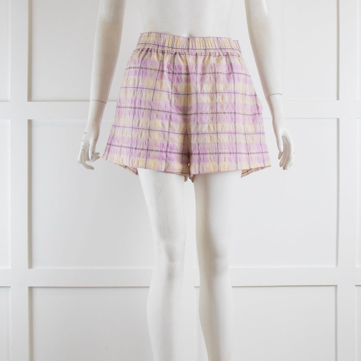 Ganni Purple Check Shorts