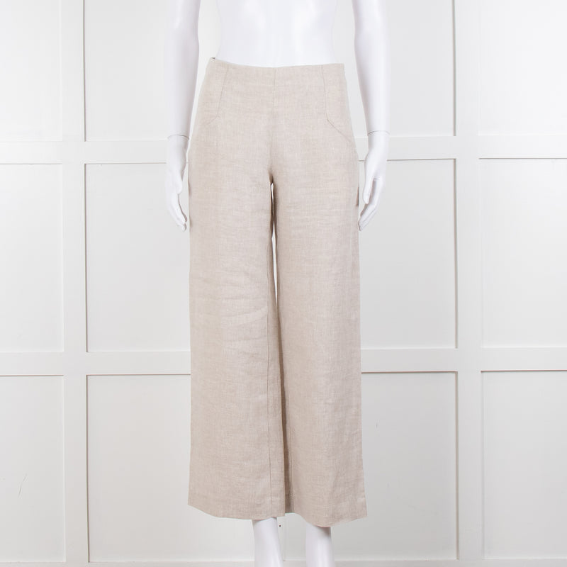 Stefanel Neutral Linen Wide Leg Trousers