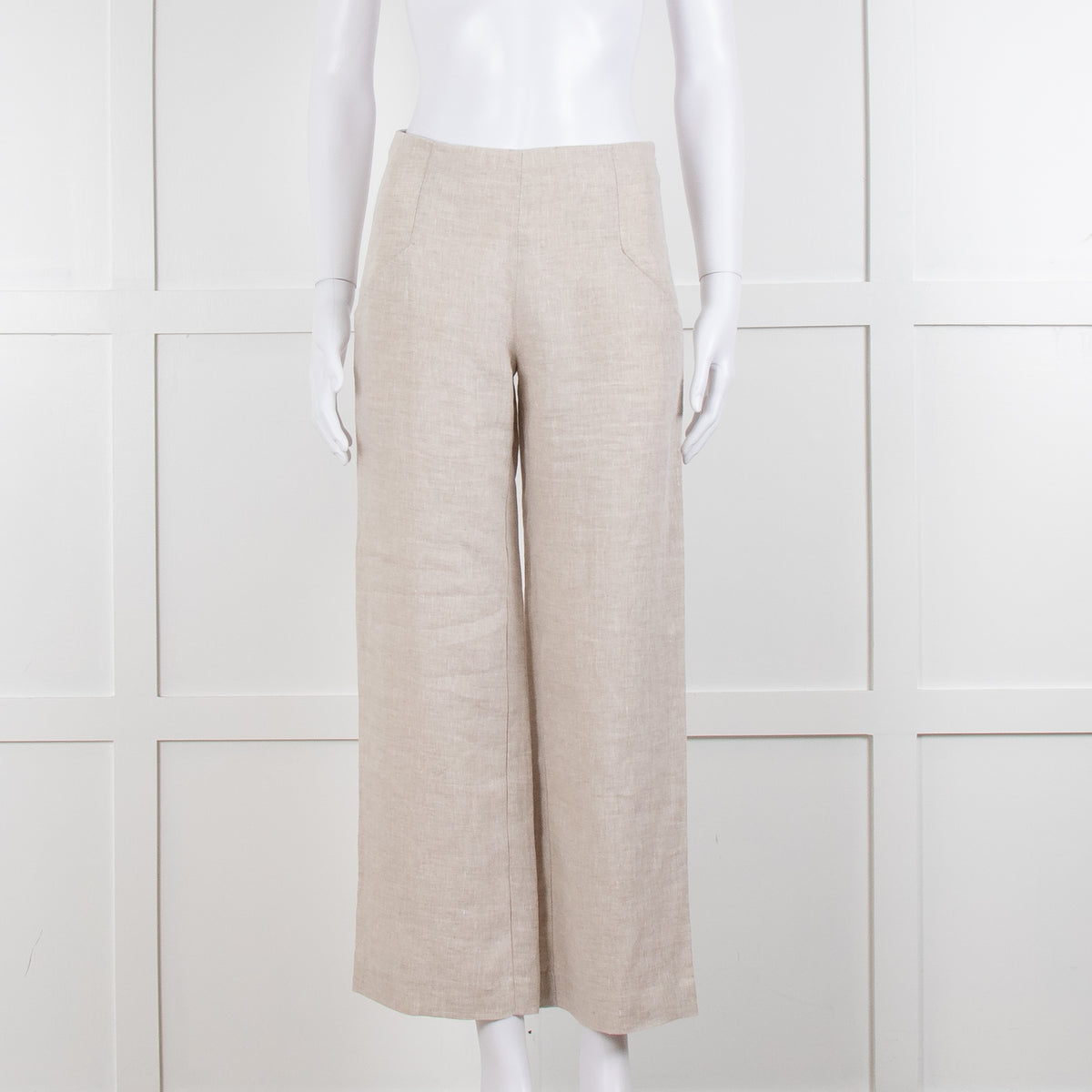 Stefanel Neutral Linen Wide Leg Trousers