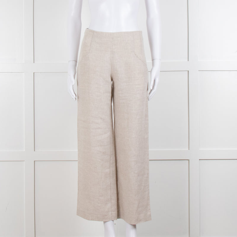 Stefanel Neutral Linen Wide Leg Trousers