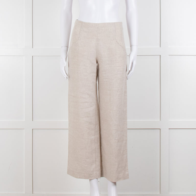 Stefanel Neutral Linen Wide Leg Trousers