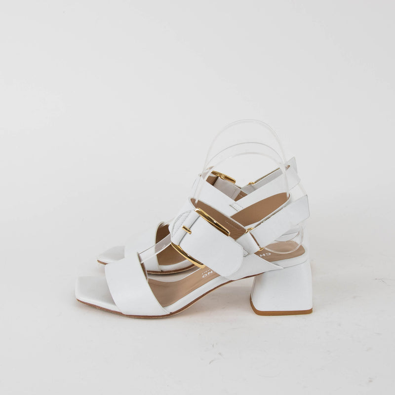 Chiara Carrino White Sandals With Gold Buckle