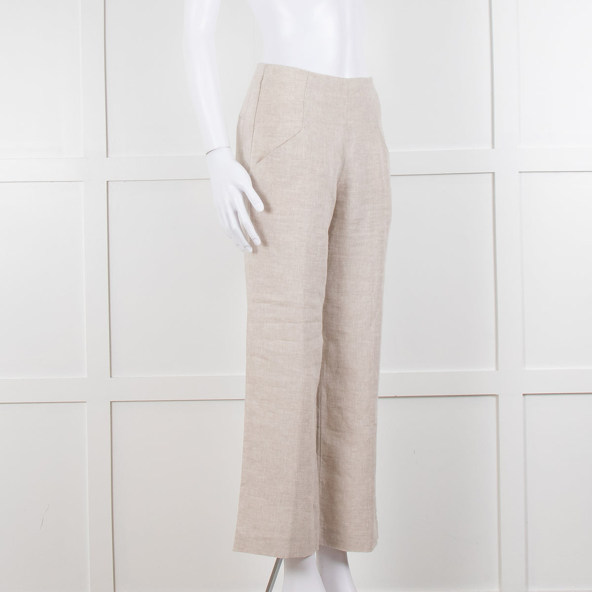 Stefanel Neutral Linen Wide Leg Trousers