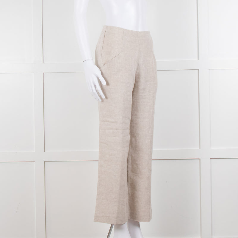 Stefanel Neutral Linen Wide Leg Trousers