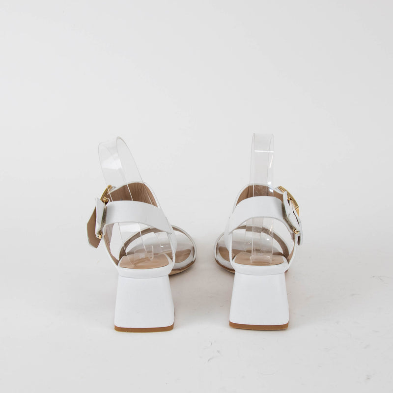 Chiara Carrino White Sandals With Gold Buckle