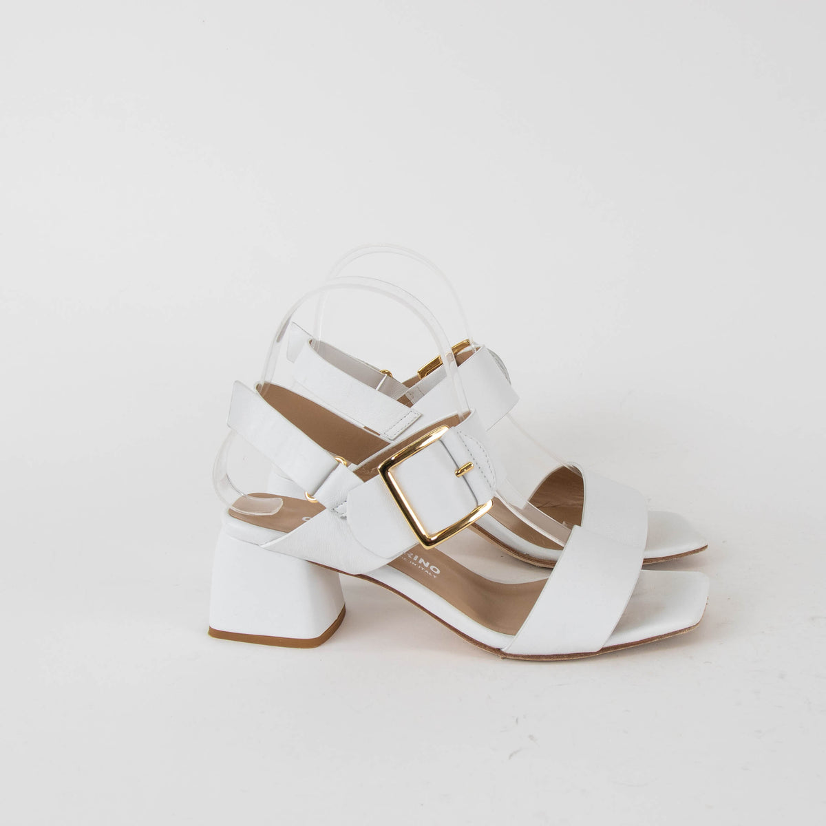 Chiara Carrino White Sandals With Gold Buckle