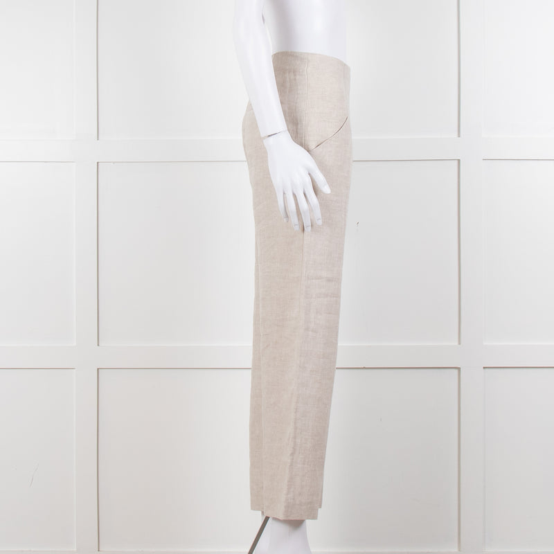 Stefanel Neutral Linen Wide Leg Trousers