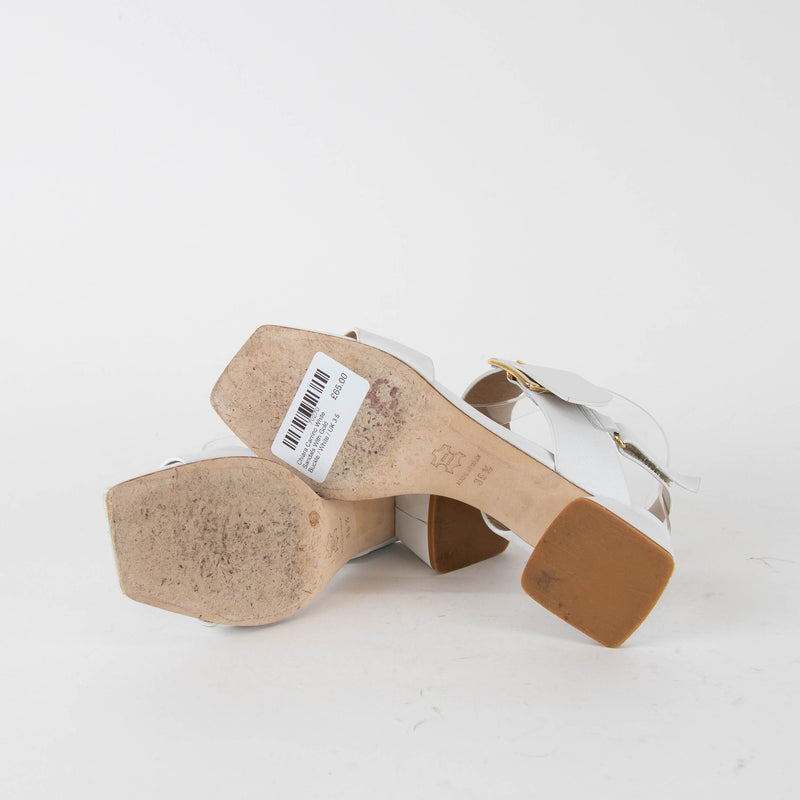 Chiara Carrino White Sandals With Gold Buckle