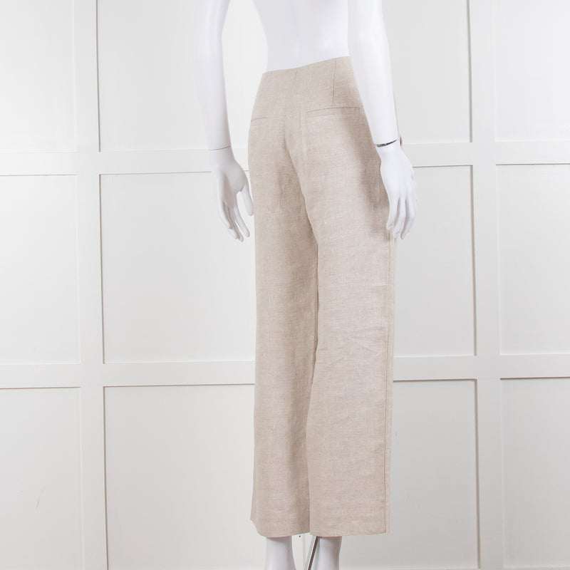 Stefanel Neutral Linen Wide Leg Trousers