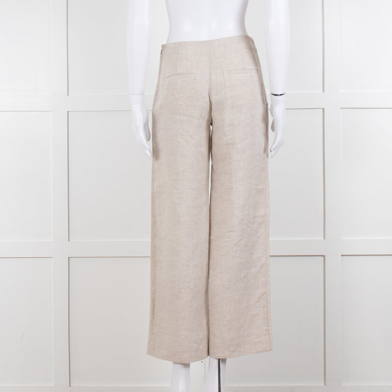 Stefanel Neutral Linen Wide Leg Trousers