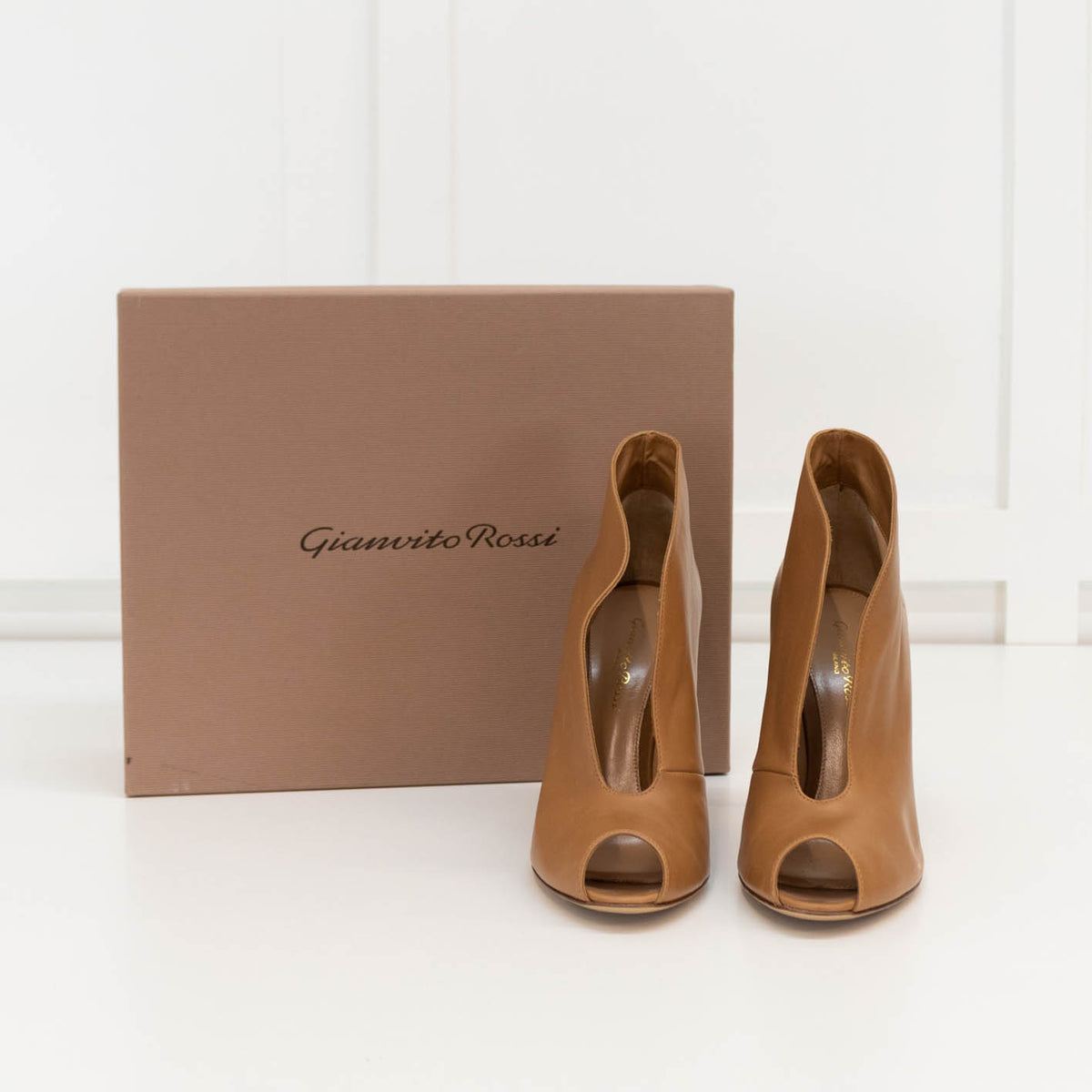 Gianvito Rossi Tan High Heel Shoe Boot With Peep Toe