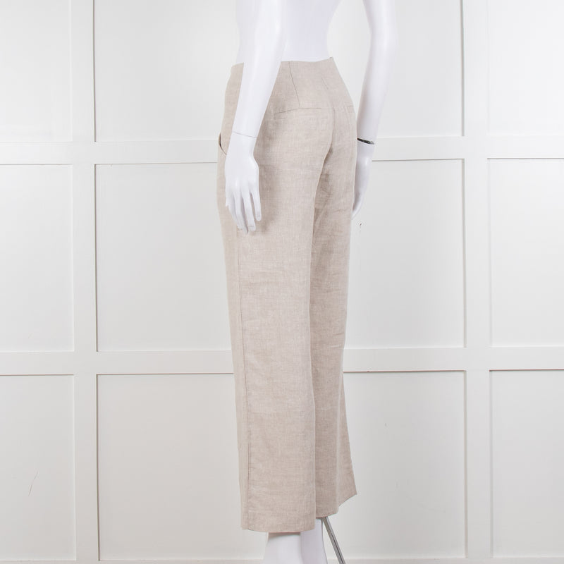 Stefanel Neutral Linen Wide Leg Trousers