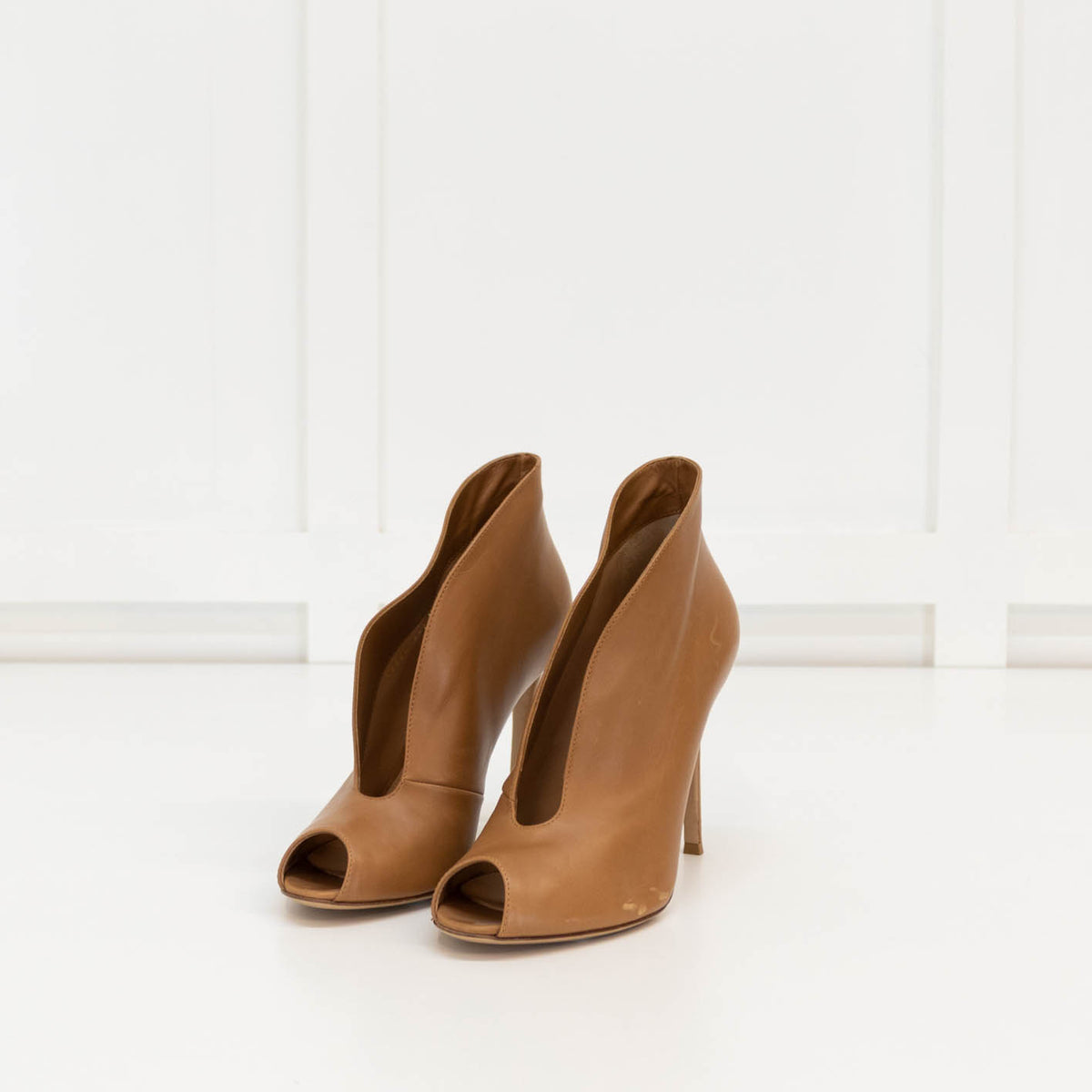 Gianvito Rossi Tan High Heel Shoe Boot With Peep Toe
