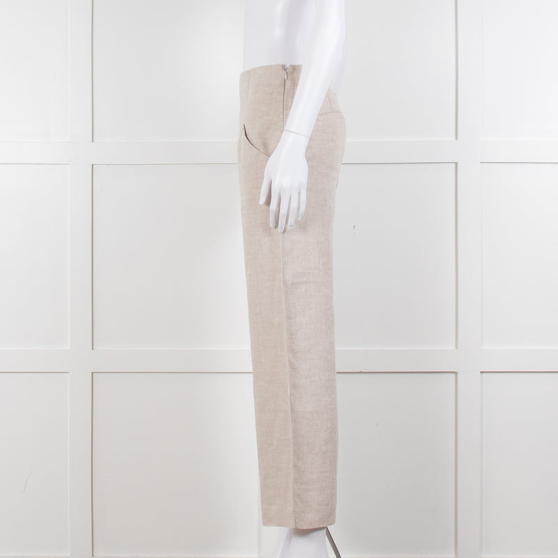 Stefanel Neutral Linen Wide Leg Trousers