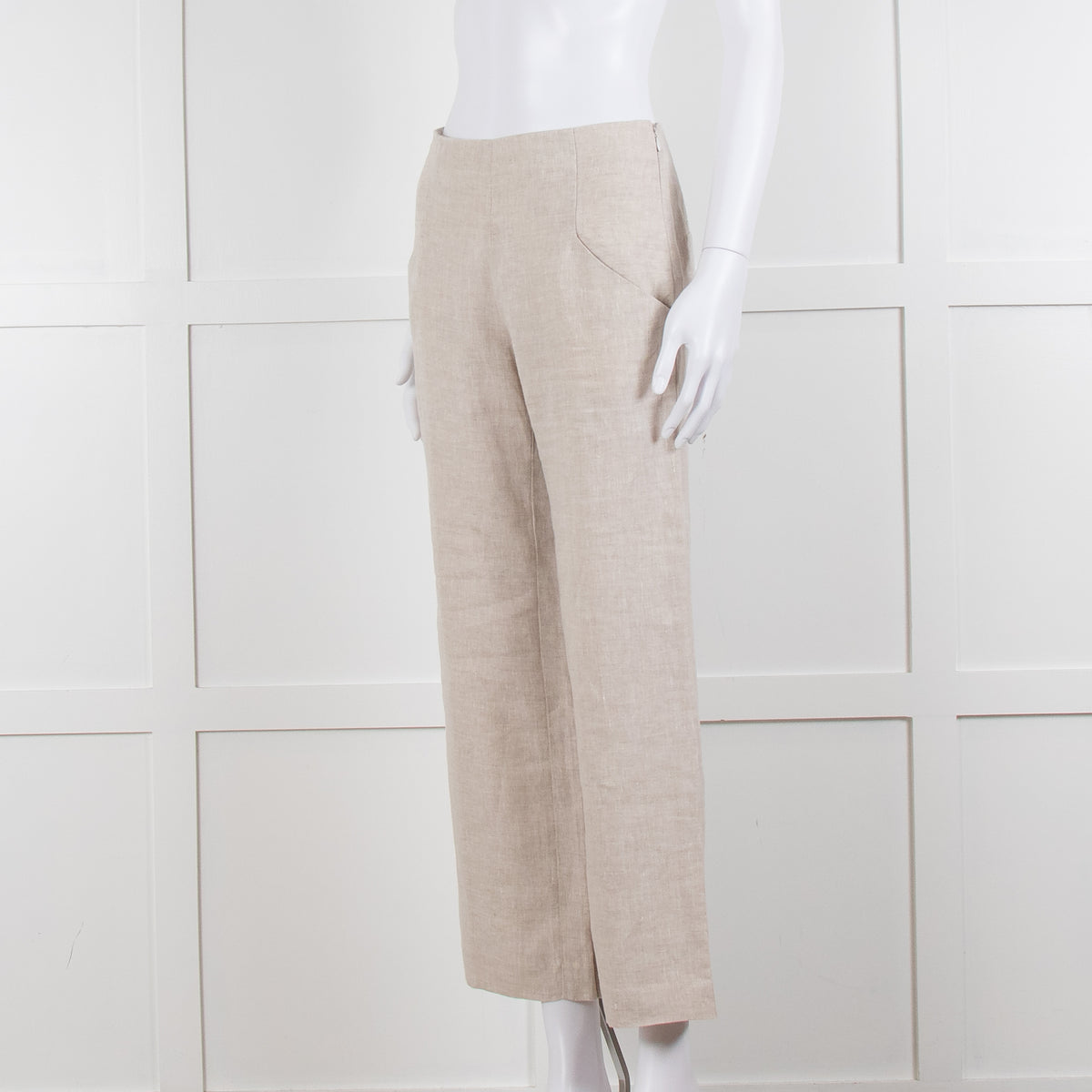 Stefanel Neutral Linen Wide Leg Trousers
