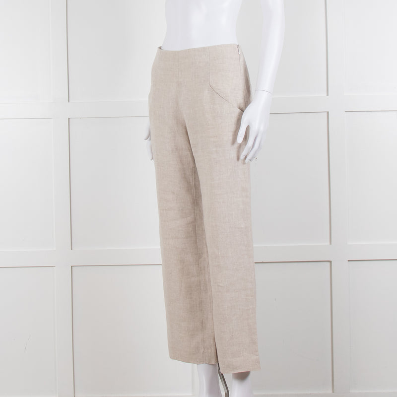 Stefanel Neutral Linen Wide Leg Trousers
