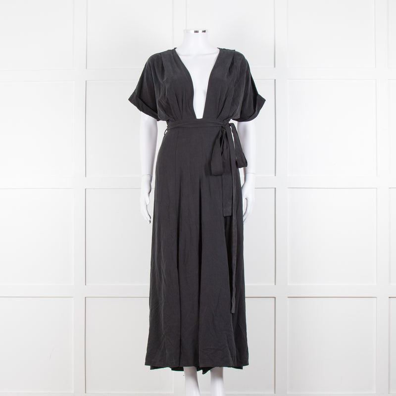 Mara Hoffman Brushed Black Short Sleeve Belted Jumpsuit