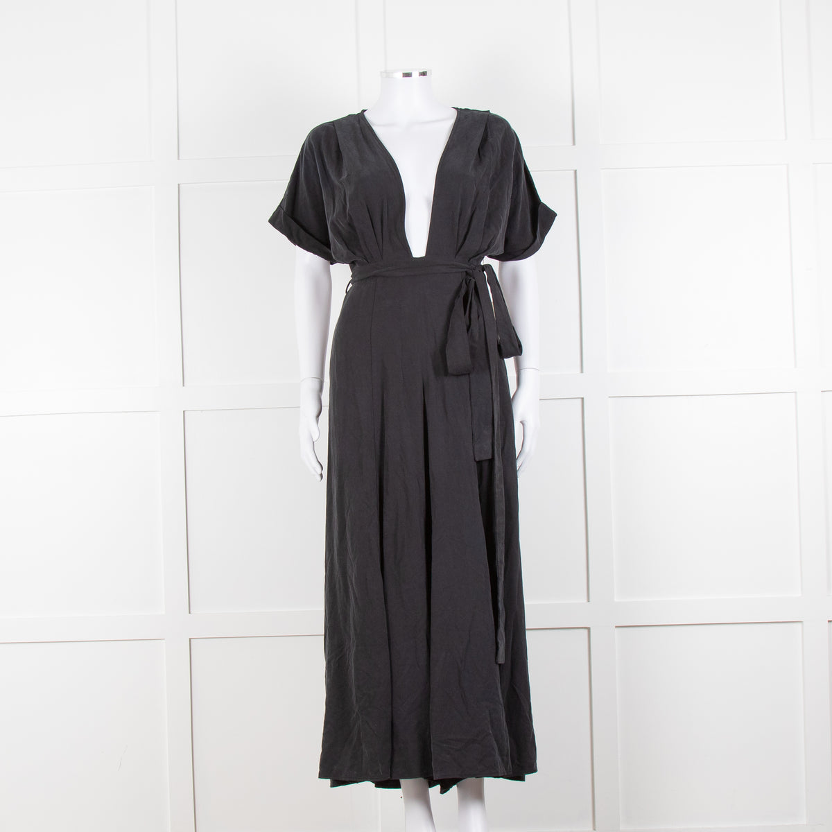 Mara Hoffman Brushed Black Short Sleeve Belted Jumpsuit