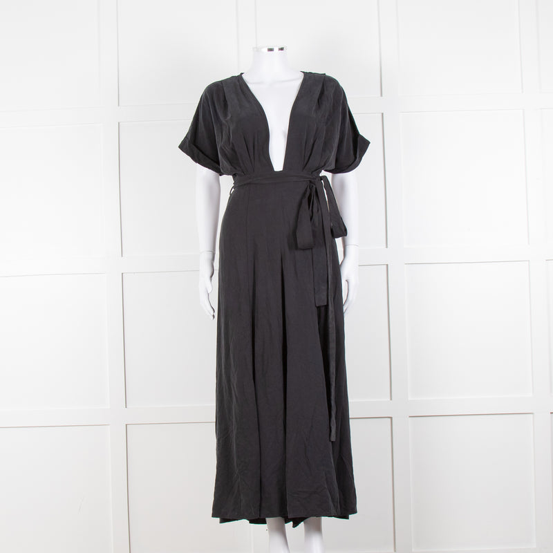 Mara Hoffman Brushed Black Short Sleeve Belted Jumpsuit