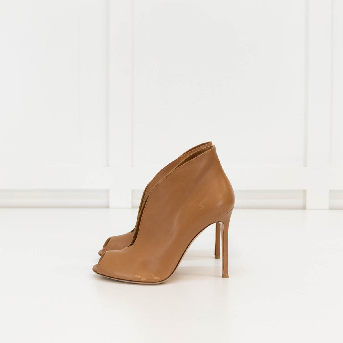 Gianvito Rossi Tan High Heel Shoe Boot With Peep Toe