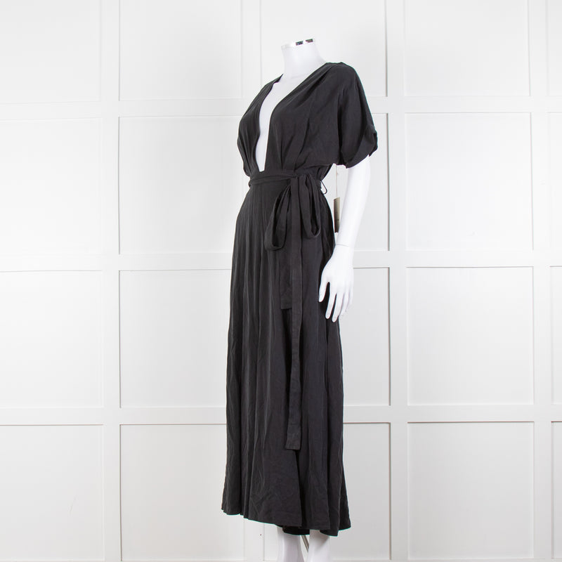Mara Hoffman Brushed Black Short Sleeve Belted Jumpsuit