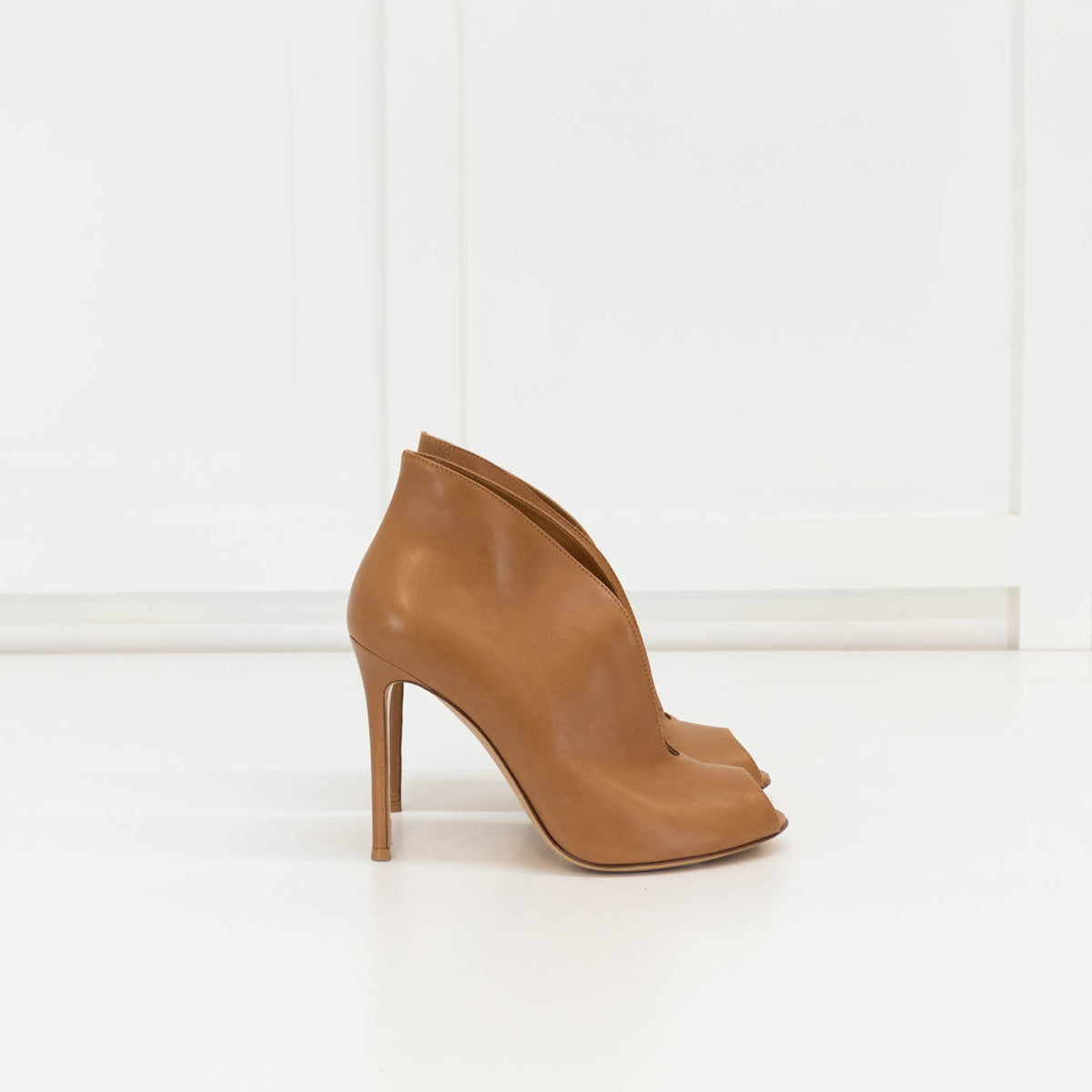 Gianvito Rossi Tan High Heel Shoe Boot With Peep Toe