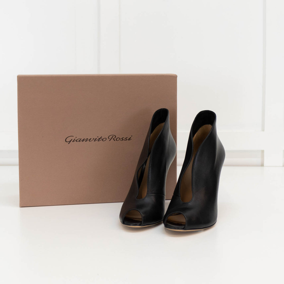 Ginavito Rossi Black High Heel Shoe Boot With Peep Toe
